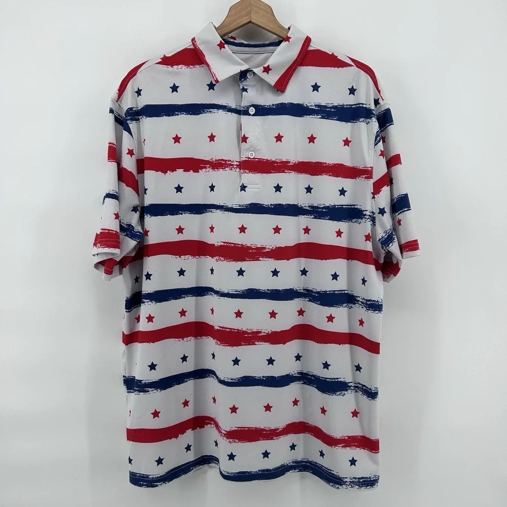 Royal & Awesome Golf Polo Mens XL USA Flag Red White Blue Patriotic Americana - Picture 1 of 7